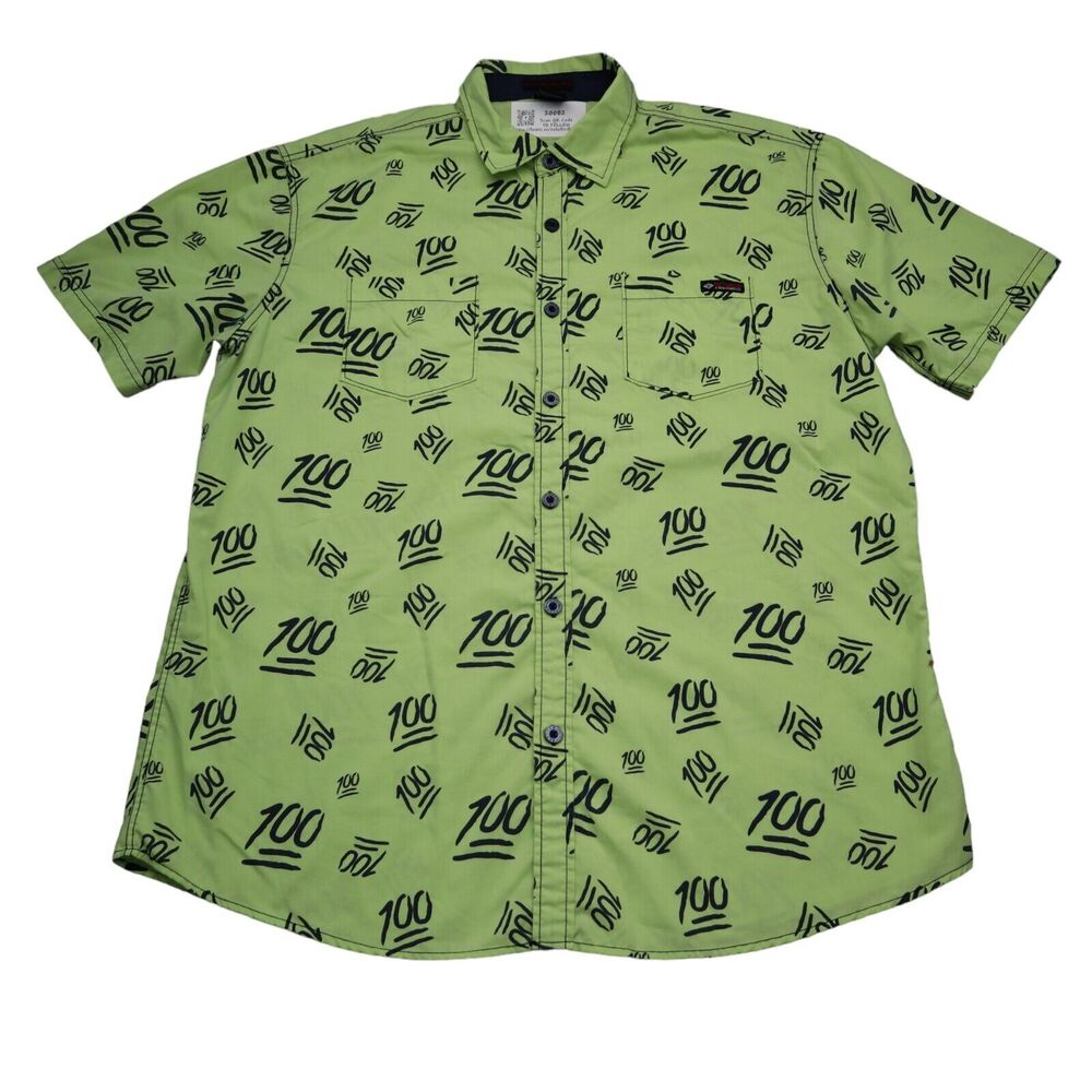 Enyce Shirt Mens 2XL Green Short Sleeve Spread Collar Graphic Print Pocket
